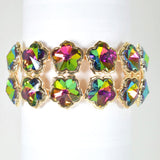 103933, FLOWER CLOVER ACCENT RHINESTONE STRETCH BRACELET