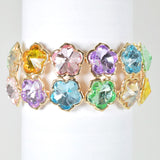 103933, FLOWER CLOVER ACCENT RHINESTONE STRETCH BRACELET