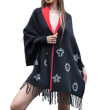 103974, FLOWER CLOVER CRYSTAL EMBELLISHED SHAWL PONCHO