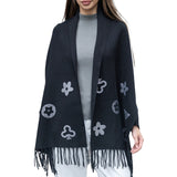 103974, FLOWER CLOVER CRYSTAL EMBELLISHED SHAWL PONCHO