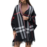 103977, PLAID PATTERN SHAWL PONCHO