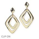 103989, OVERSIZED GEOMETRIC METAL DANGLE CLIP ON EARRING