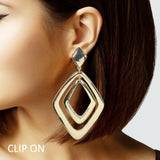 103989, OVERSIZED GEOMETRIC METAL DANGLE CLIP ON EARRING