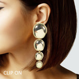 103991, OVERSIZED ROUND GEOMETRIC METAL DROP DANGLE CLIP ON EARRING