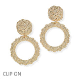 103993, TEXTURED ROUND METAL DANGLE CLIP ON EARRING