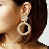 103993, TEXTURED ROUND METAL DANGLE CLIP ON EARRING