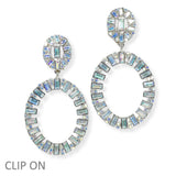 103996, OVAL SHAPE BAGUETTE RHINESTONE DANGLE EARRING