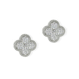 104024, CLOVER PAVE CUBIC ZIRCONIA DESIGNER INSPIRED STUD EARRING