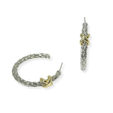 104031, 14K GOLD PLATED, X ACCENT DESIGNER INSPIRED HOOP EARRING