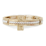 104043, CROSS TEXTURED METAL STRETCH BRACELET