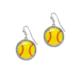 104047, SOFTBALL PAVE RHINESTONE EDGE DANGLE EARRING