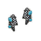 104055, CHECKER PRINT LIGHTENING BOLT STUD EARRING