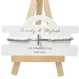 104061, CROSS STAINLESS STEEL BEADED STRETCH BRACELET