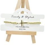 104061, CROSS STAINLESS STEEL BEADED STRETCH BRACELET