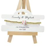 104063, BASEBALL STAINLESS STEEL BEADED STRETCH BRACELET