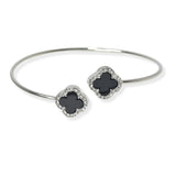 104072, CLOVER CRYSTAL RHINESTONE EDGE DESIGNER INSPIRED CUFF BRACELET