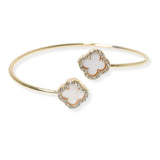 104072, CLOVER CRYSTAL RHINESTONE EDGE DESIGNER INSPIRED CUFF BRACELET