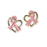 104079, HEART PINK RIBBON STUD EARRING