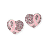 104080, PAVE HEART PINK RIBBON STUD EARRING