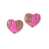 104080, PAVE HEART PINK RIBBON STUD EARRING