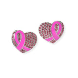 104080, PAVE HEART PINK RIBBON STUD EARRING