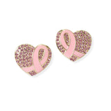 104080, PAVE HEART PINK RIBBON STUD EARRING