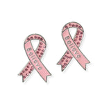 104081, "BELIEVE" PINK RIBBON STUD EARRING
