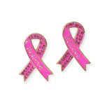104081, "BELIEVE" PINK RIBBON STUD EARRING