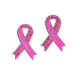 104081, "BELIEVE" PINK RIBBON STUD EARRING