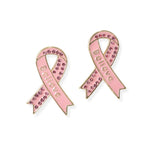 104081, "BELIEVE" PINK RIBBON STUD EARRING