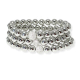 104111, PAVE BALL ACCENT MULTI LAYERED BEADED STRETCH BRACELET
