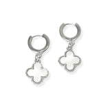 104120, MOTHER OF PEARL CLOVER DANGLE HUGGIE HOOP EARRING