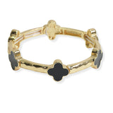 104131, CLOVER ACCENT HAMMERED METAL STRETCH BRACELET