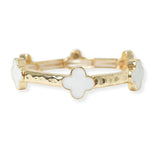104131, CLOVER ACCENT HAMMERED METAL STRETCH BRACELET