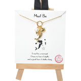 104134, GOLD DIPPED, "MUST BE" MERMAID & FRESHWATER PEARL CHARM NECKLACE