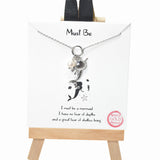 104134, GOLD DIPPED, "MUST BE" MERMAID & FRESHWATER PEARL CHARM NECKLACE