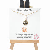 104135, GOLD DIPPED, "GEMS WITHIN YOU" SEASHELL WITH FRESHWATER PEARL CHARM NECKLACE