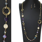 104182, ROUND ACCENT SEMI PRECIOUS STONE BEADED LONG NECKLACE