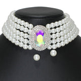 104214, OVAL RHINESTONE ACCENT PEARL STRAND CHOKER NECKLACE