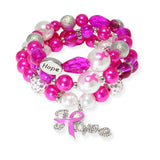 104225, "HOPE" PINK RIBBON MULTI LAYERED BEADED STRETCH BRACELET