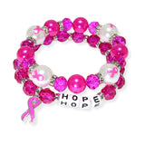 104228, "HOPE" WORD BLOCK PINK RIBBON MULTI LAYERED BEADED STRETCH BRACELET