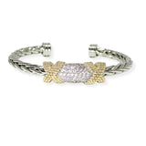 104240, 14K GOLD PLATED, MICRO PAVE CUBIC ZIRCONIA ACCENT DESIGNER INSPIRED CUFF BRACELET