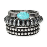 104251, WESTERN TURQUOISE STONE MULTI LAYERED STRETCH BRACELET