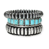 104252, WESTERN TURQUOISE STONE MULTI LAYERED STRETCH BRACELET
