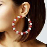 104256, PEARL BEADED ROUND HOOP EARRING