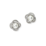 104264, GOLD DIPPED, PEARL WITH PAVE CUBIC ZIRCONIA STUD EARRING