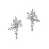 104265, WHITE GOLD DIPPED, PEARL WITH CUBIC ZIRCONIA EARRING