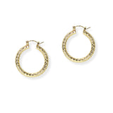 104268, 30MM GOLD DIPPED, TWO STYLE TEXTURED ROUND HOOP EARRING