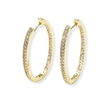 104275, GOLD DIPPED, OVAL CUBIC ZIRCONIA ACCENT HOOP EARRING
