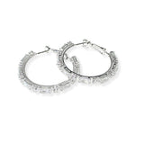 104277, 1.25" BAGUETTE CUBIC ZIRCONIA ROUND HOOP EARRING